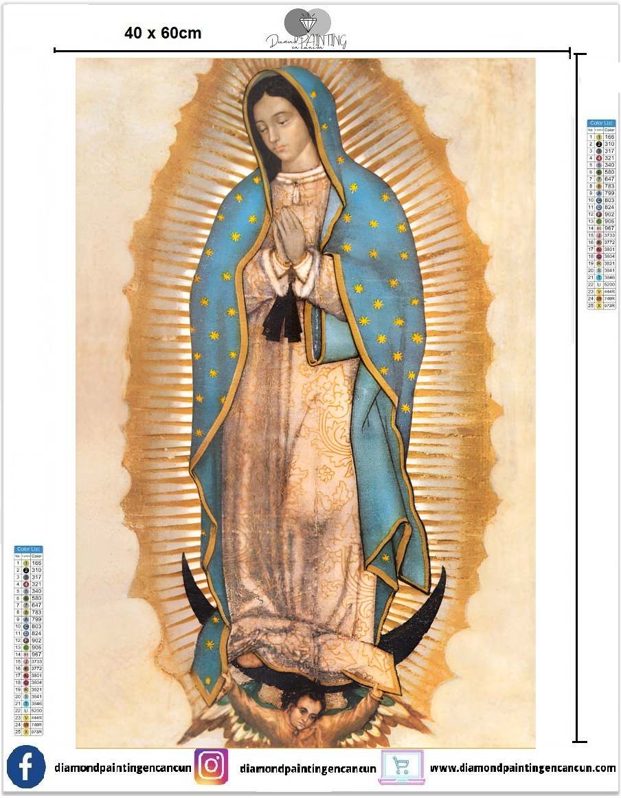 Virgen de Guadalupe 40 x 60 contiene Diamante gelatina brillante en la oscuridad, ab y polvo de hada