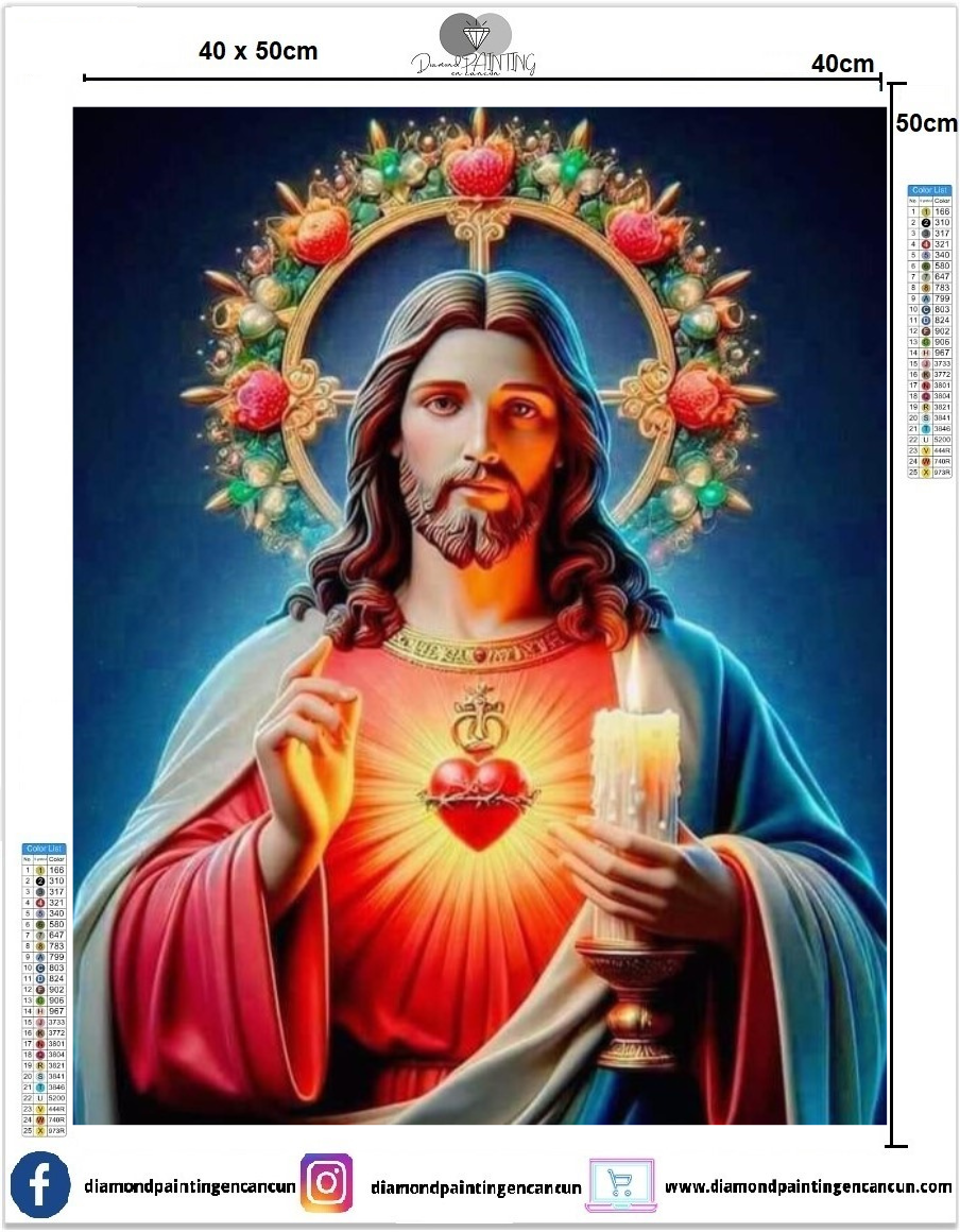 Jesus 40 x 50 contiene DIAMANTES GELATINA BRILLANTE EN LA OSCURIDAD, AB Y POLVO DE HADA
