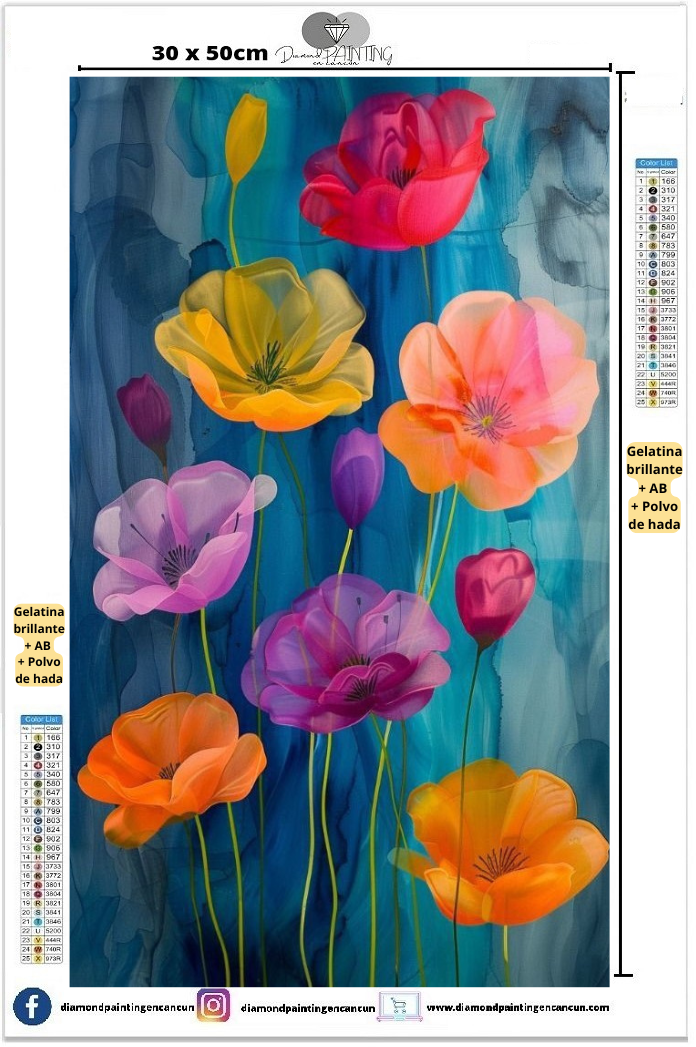 Flores 30 x 50 contiene Diamante gelatina brillante en la oscuridad, ab y polvo de hada