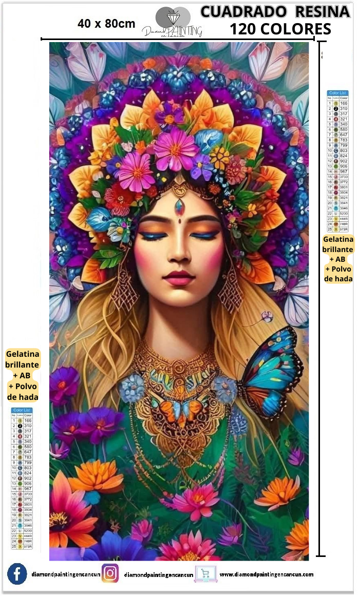 Chica penacho 40 x 80 Contiene 120 DIAMANTES DE RESINA: GELATINA BRILLANTE EN LA OSCURIDAD, AB Y POLVO DE HADA