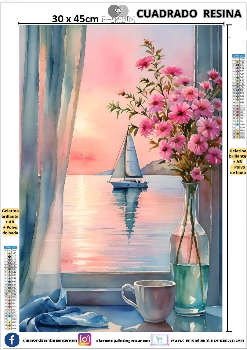 Ventana 30 x 45 Contiene DIAMANTES DE RESINA: GELATINA BRILLANTE EN LA OSCURIDAD, AB Y POLVO DE HADA