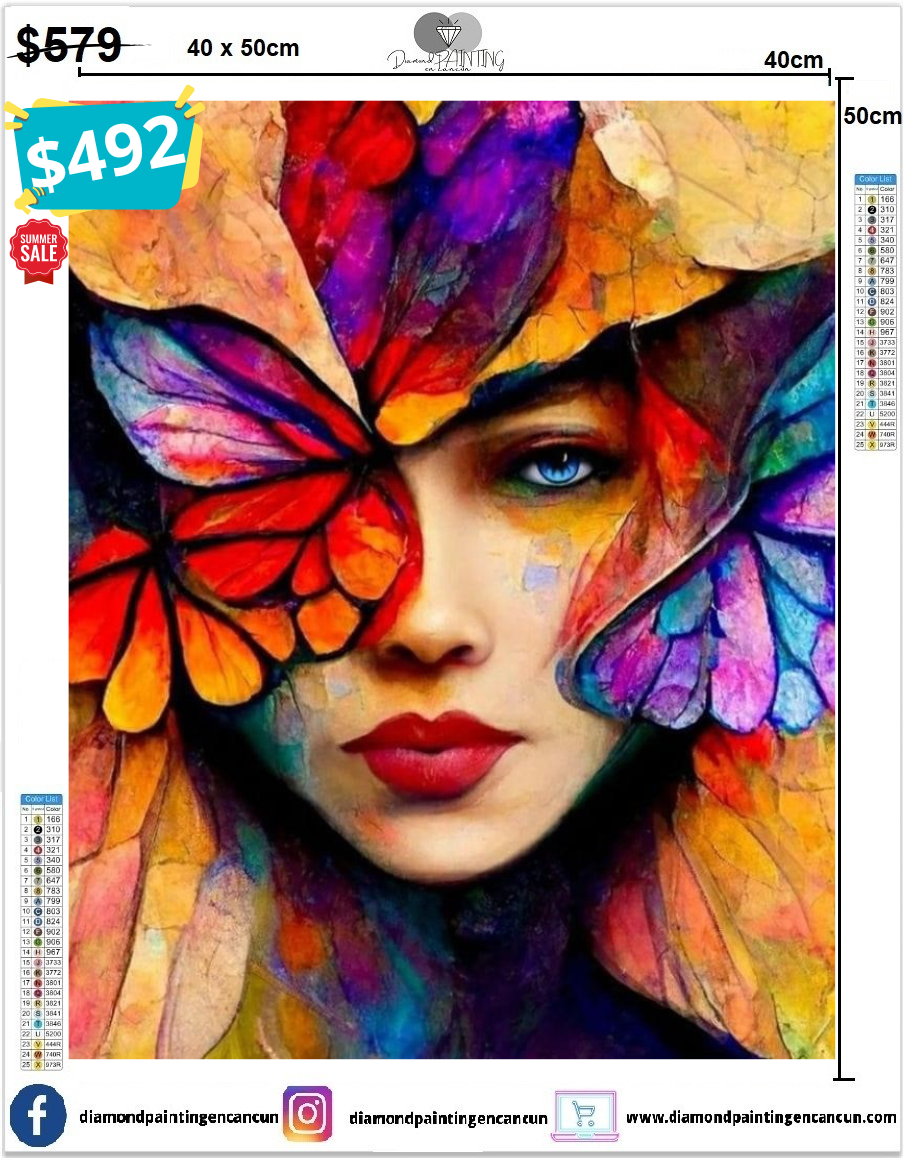 Rostro mariposas 40 x 50 contiene Diamantes AB y polvo de hada