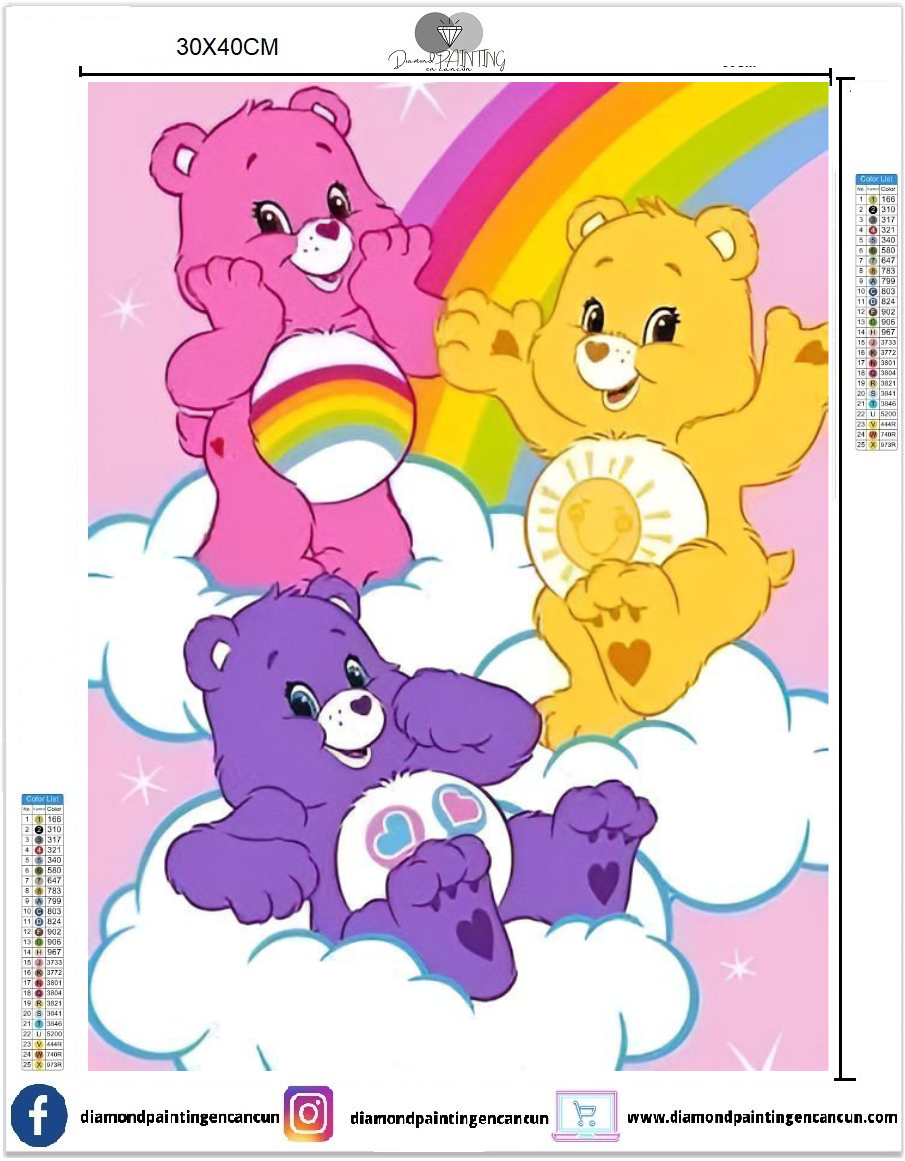 ositos cariñositos 30 x 40 contiene DIAMANTE GELATINA BRILLANTE EN LA OSCURIDAD, AB Y POLVO DE HADA