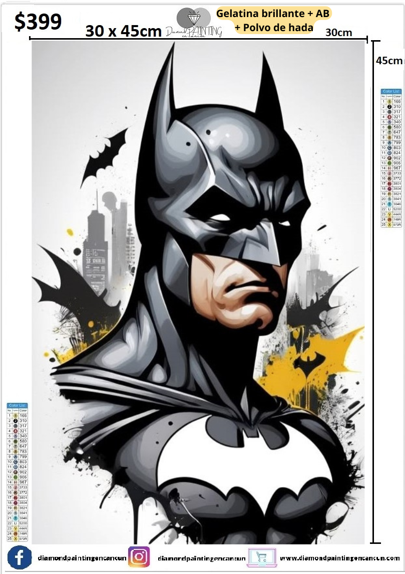 Batman 30 x 45 contiene Diamante gelatina brillante en la oscuridad, ab y polvo de hada (Copia)