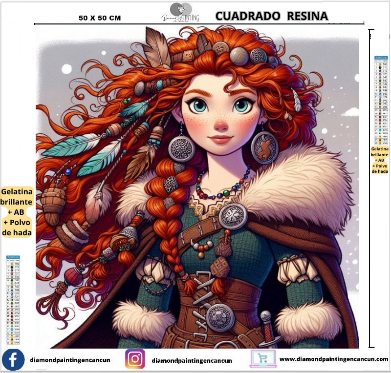 Valiente 50 x 50 Contiene DIAMANTES DE RESINA: GELATINA BRILLANTE EN LA OSCURIDAD, AB Y POLVO DE HADA