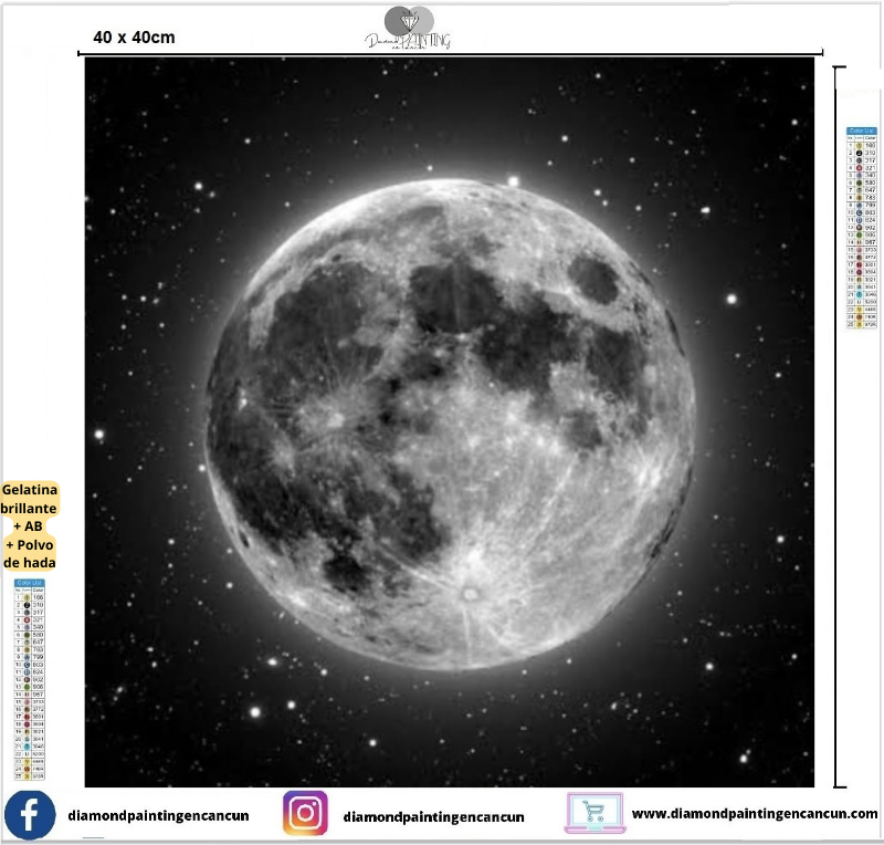Luna llena 40 x 40cm contiene Diamantes GELATINA BRILLANTE EN LA OSCURIDAD, AB Y POLVO DE HADA