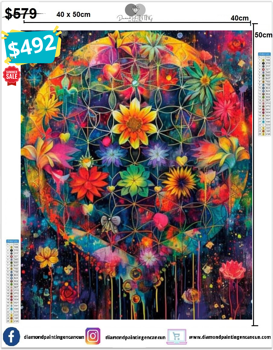 Flores colorido 40 x 50 contiene Diamantes AB y polvo de hada