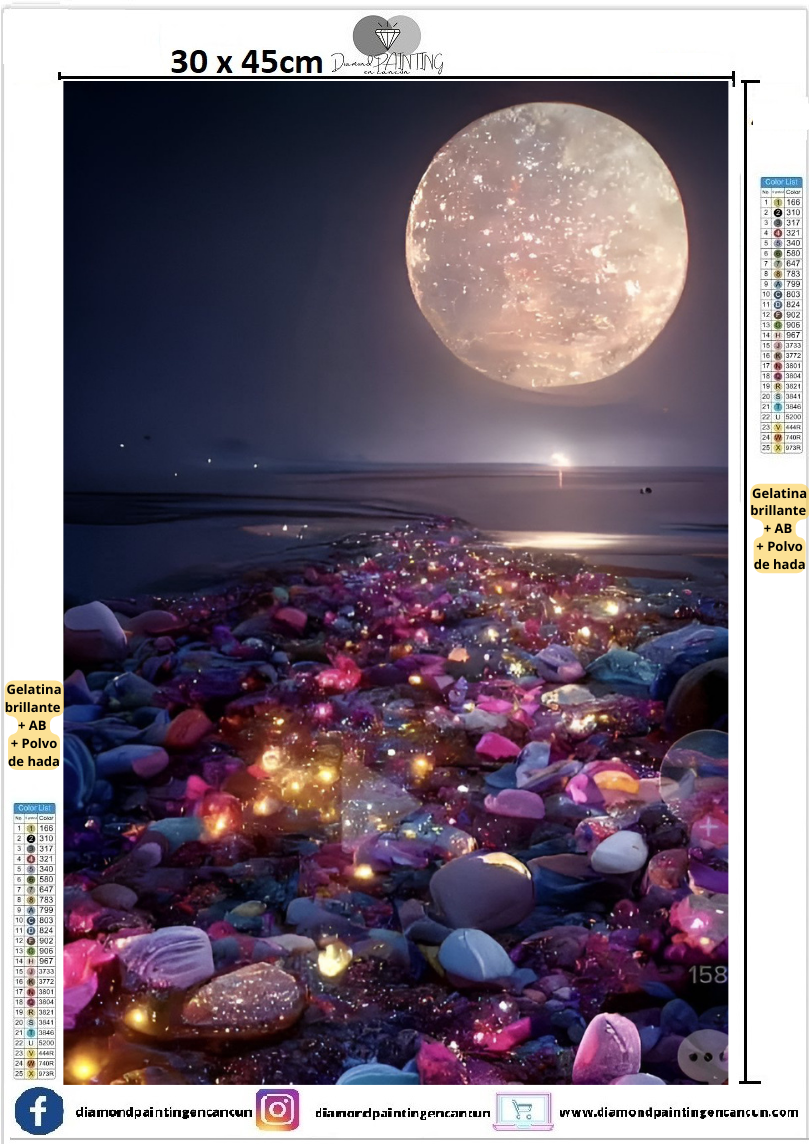 Paisaje luna 30 x 45cm contiene Diamantes Gelatina brillante en la oscuridad, AB Y POLVO DE HADA