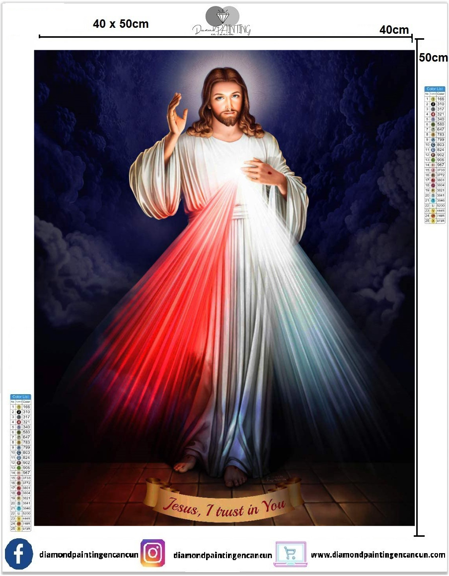 Jesús 40 x 50 contiene DIAMANTES GELATINA BRILLANTE EN LA OSCURIDAD, AB Y POLVO DE HADA