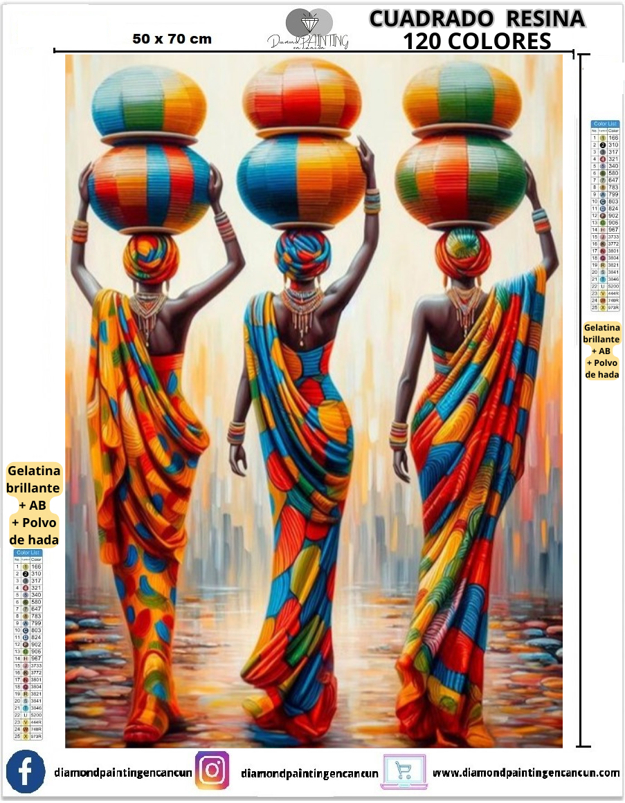 Mujeres 50 x 70 Contiene 120 DIAMANTES DE RESINA: GELATINA BRILLANTE EN LA OSCURIDAD, AB Y POLVO DE HADA