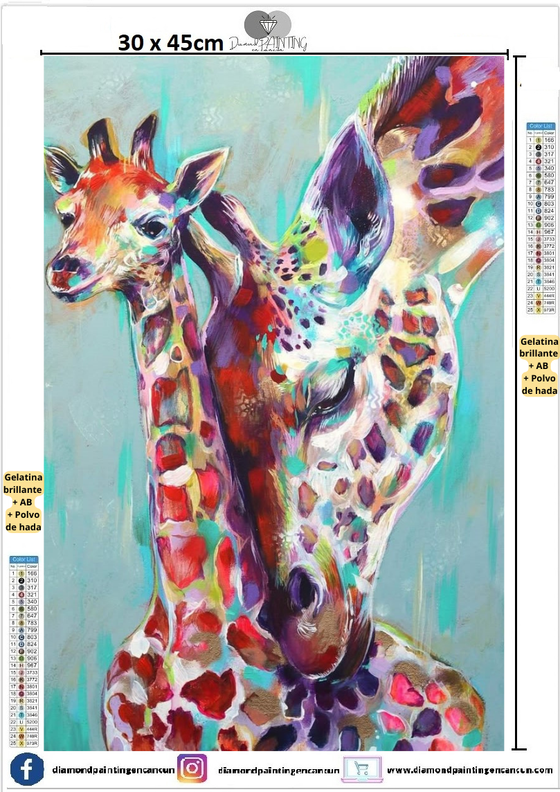 Jirafa 30 x 45 contiene Diamante gelatina brillante en la oscuridad, ab y polvo de hada