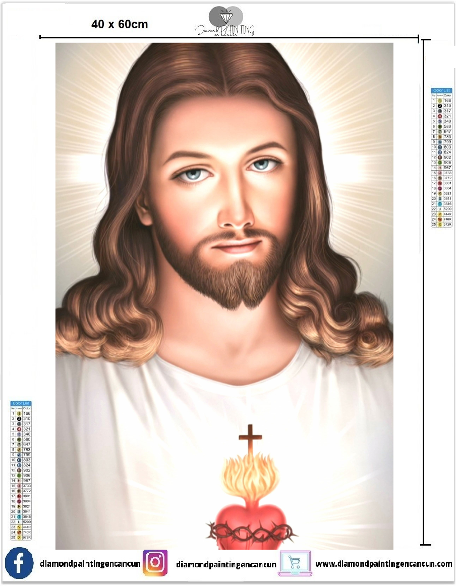 Sagrado corazón de Jesús 40 x 60 contiene Diamante gelatina brillante en la oscuridad, ab y polvo de hada