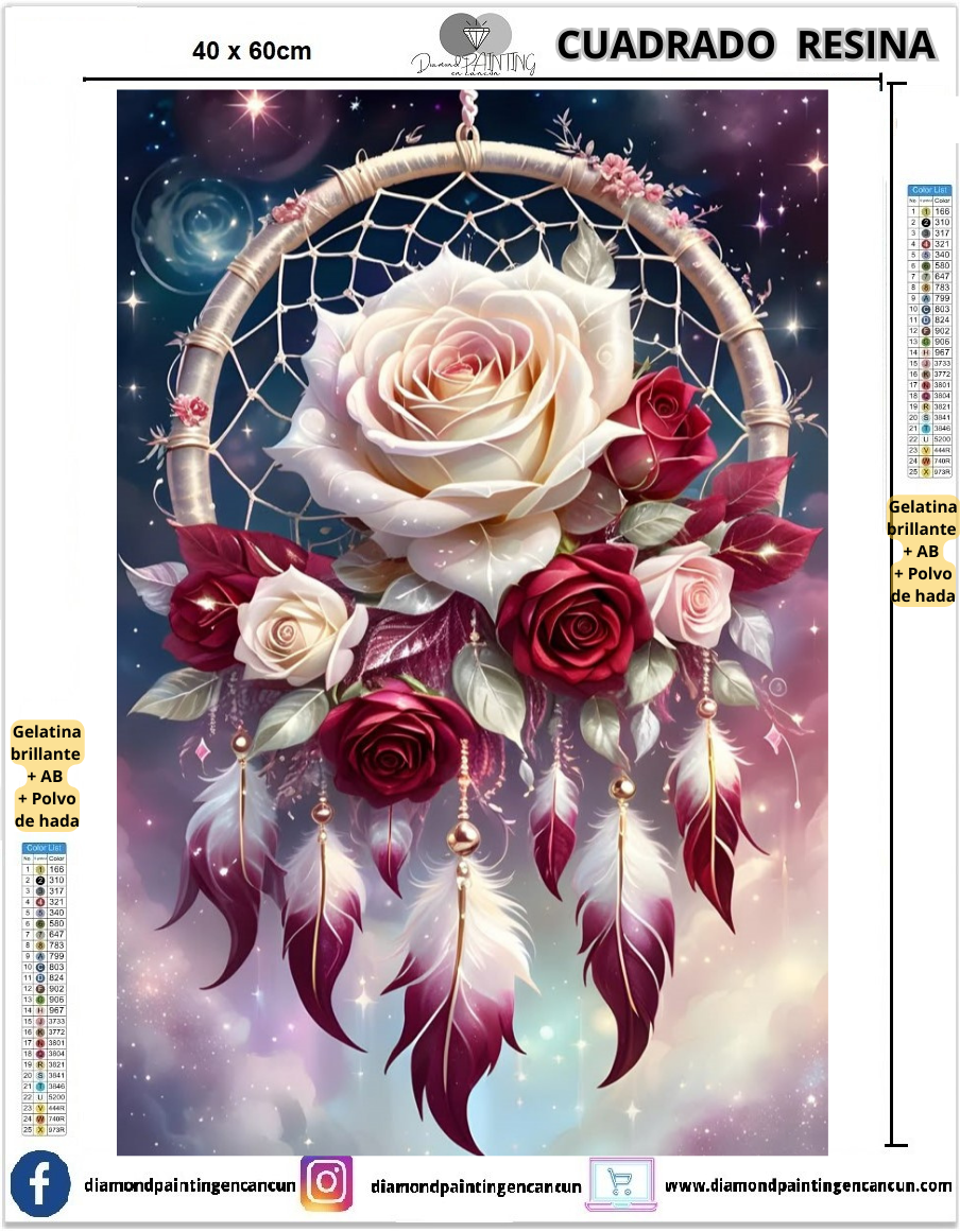 Atrapasueños 40 x 60 Contiene DIAMANTES DE RESINA: GELATINA BRILLANTE EN LA OSCURIDAD, AB Y POLVO DE HADA