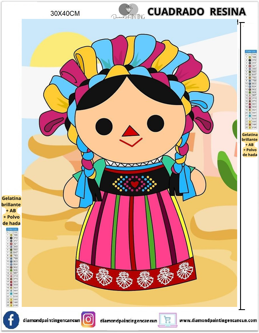 Lele 30 x 40cm Contiene DIAMANTES DE RESINA: GELATINA BRILLANTE EN LA OSCURIDAD, AB Y POLVO DE HADA