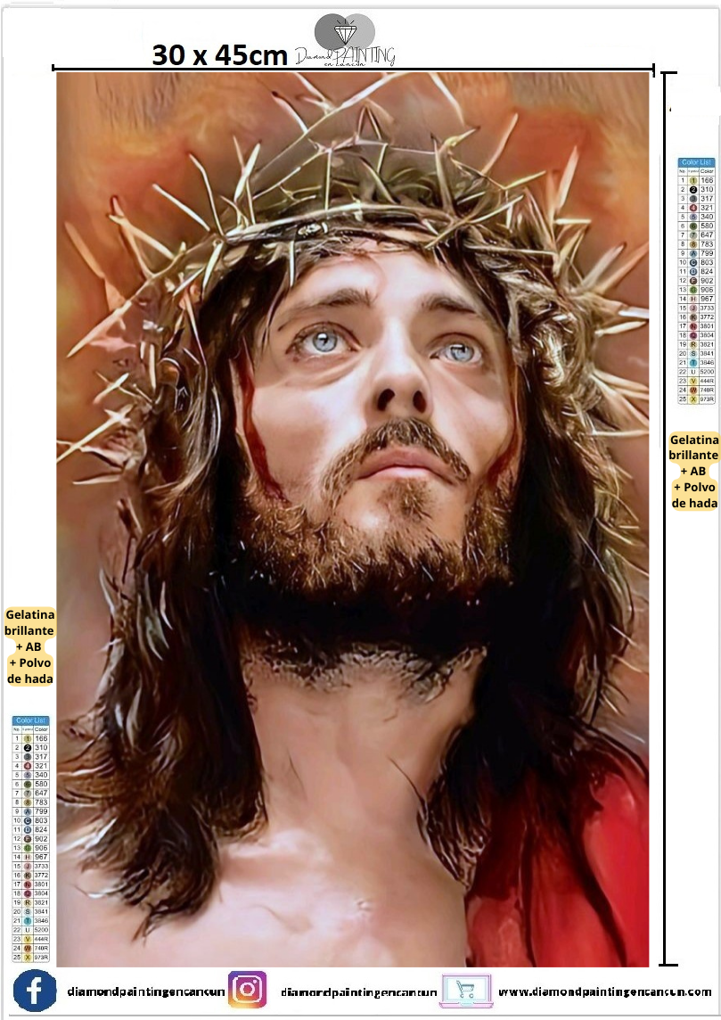 Jesús 30 x 45 Contiene DIAMANTES GELATINA BRILLANTE EN LA OSCURIDAD, AB Y POLVO DE HADA