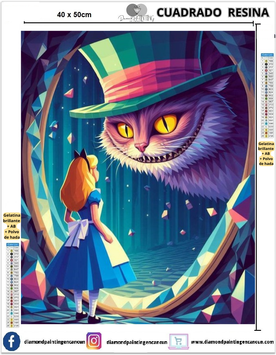 Alicia 40 x 50 Contiene DIAMANTES DE RESINA: GELATINA BRILLANTE EN LA OSCURIDAD, AB Y POLVO DE HADA