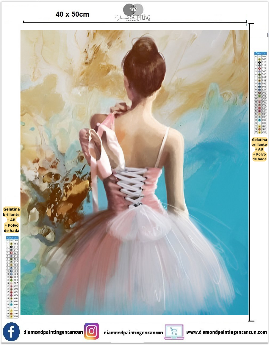 Bailarina 40 x 50 contiene DIAMANTES GELATINA BRILLANTE EN LA OSCURIDAD, AB Y POLVO DE HADA