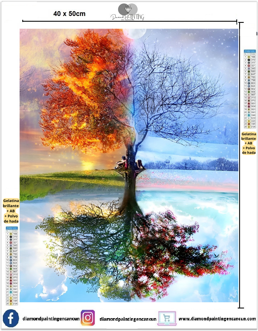 Árbol de la vida 40 x 50 contiene DIAMANTES GELATINA BRILLANTE EN LA OSCURIDAD, AB Y POLVO DE HADA