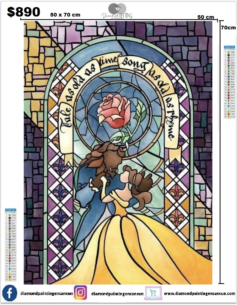 Bella y Bestia Vitral 50 x 70 contiene DIAMANTES AB Y POLVO DE HADA