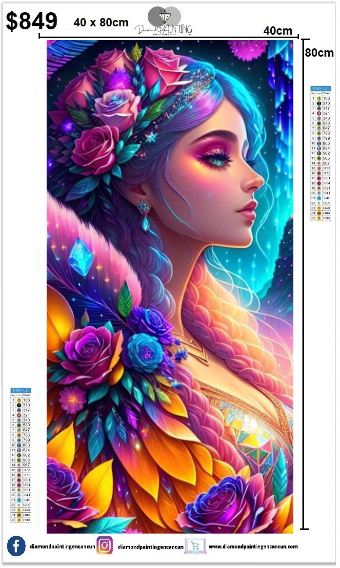 Mujer colorida 40 x 80cm CONTIENE DIAMANTES AB Y POLVO DE HADA