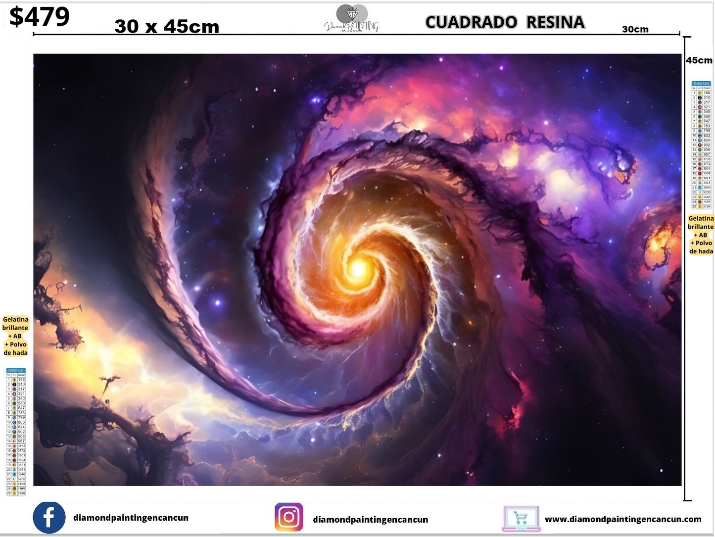 Nebulosa 30 x 45 Contiene DIAMANTES DE RESINA: GELATINA BRILLANTE EN LA OSCURIDAD, AB Y POLVO DE HADA