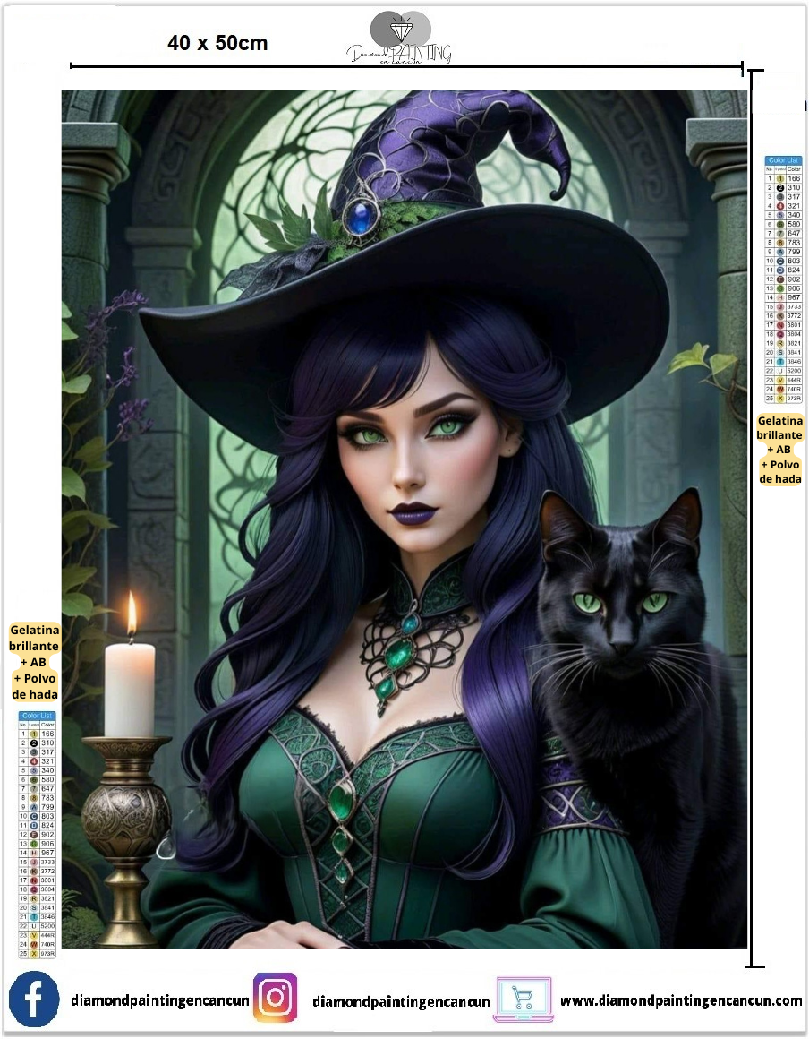 Bruja 40 x 50 contiene DIAMANTES GELATINA BRILLANTE EN LA OSCURIDAD, AB Y POLVO DE HADA