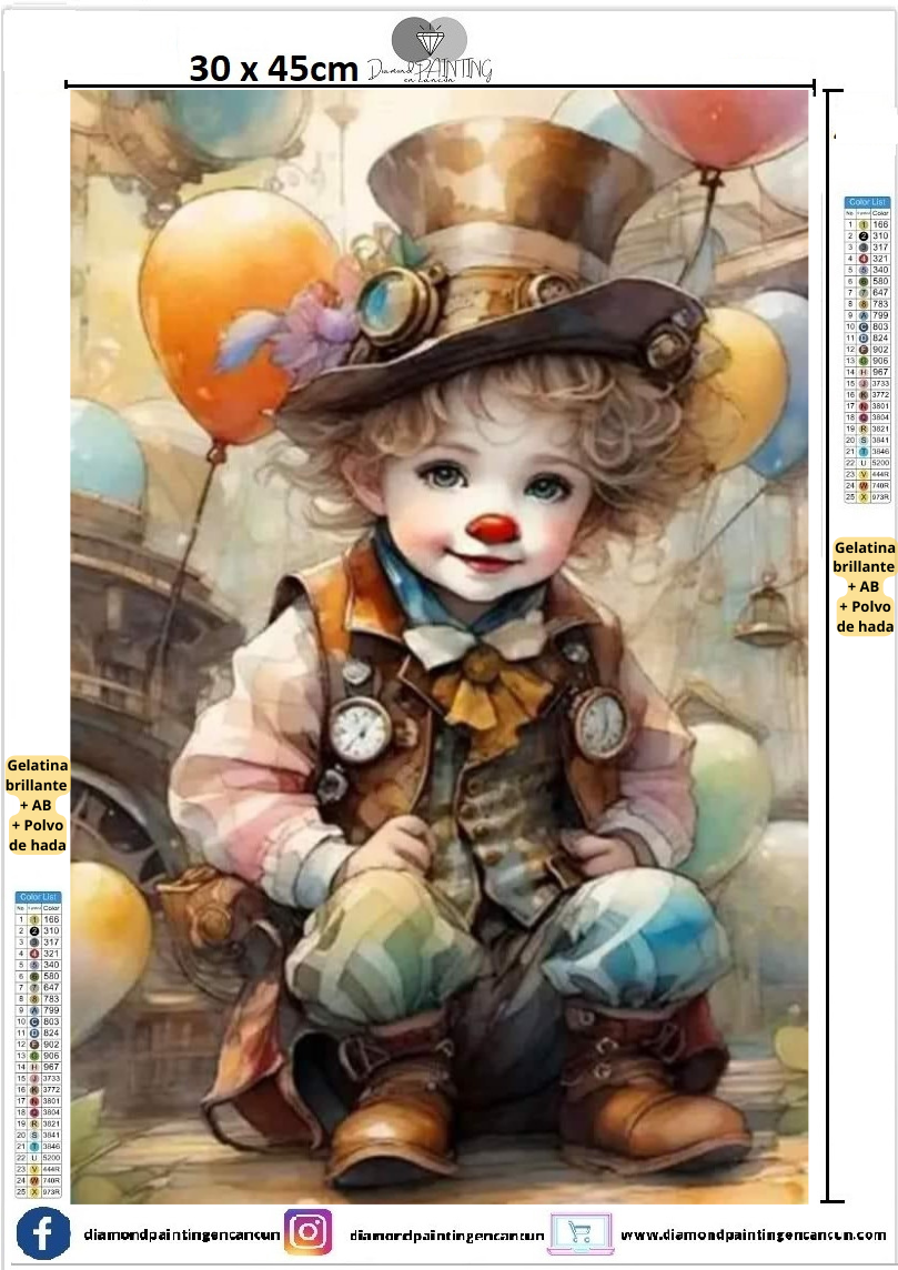 Payasito 30 x 45cm contiene DIAMANTES AB Y POLVO DE HADA