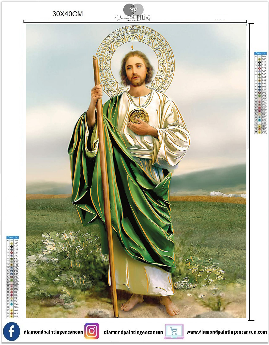 San Judas Tadeo 30 x 40cm contiene DIAMANTE GELATINA BRILLANTE EN LA OSCURIDAD, AB Y POLVO DE HADA