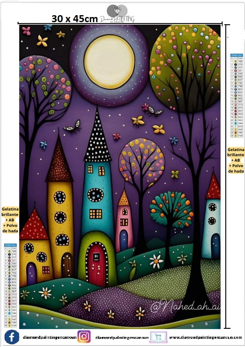 Paisaje casas colores 30 x 45