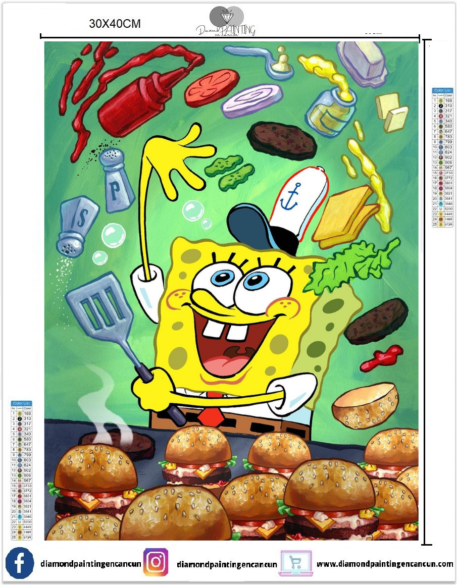Bob esponja 30 x 40 incluye DIAMANTES AB Y POLVO DE HADA