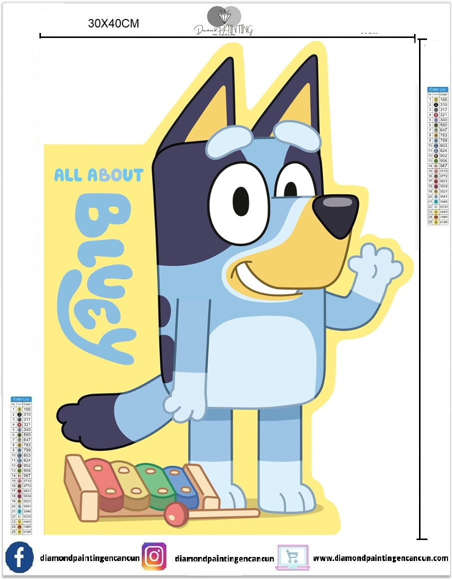 Bluey 30 x 40 contiene DIAMANTES GELATINA, AB Y POLVO DE HADA