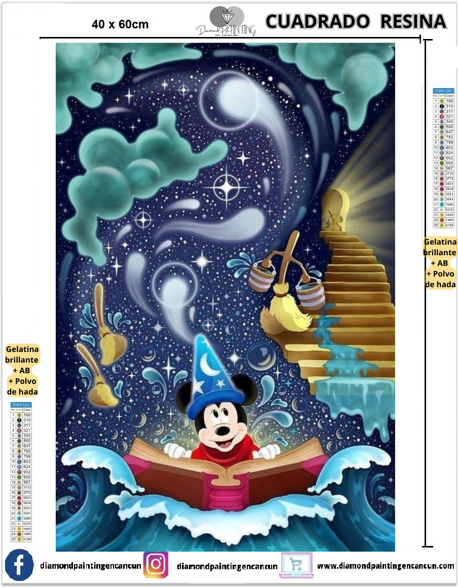 Mickey 40 x 60 Contiene DIAMANTES DE RESINA: GELATINA BRILLANTE EN LA OSCURIDAD, AB Y POLVO DE HADA