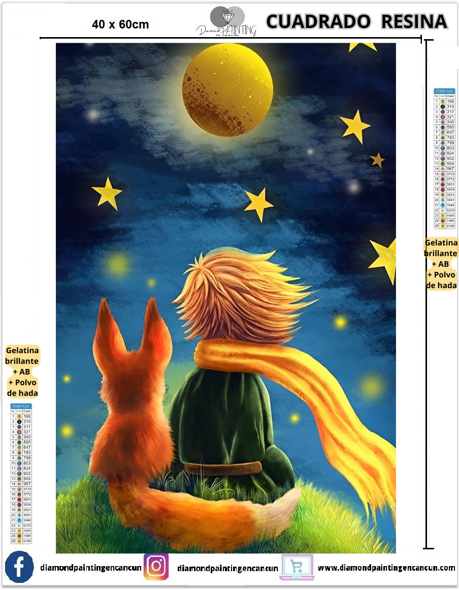 Principito 40 x 60 Contiene DIAMANTES DE RESINA: GELATINA BRILLANTE EN LA OSCURIDAD, AB Y POLVO DE HADA