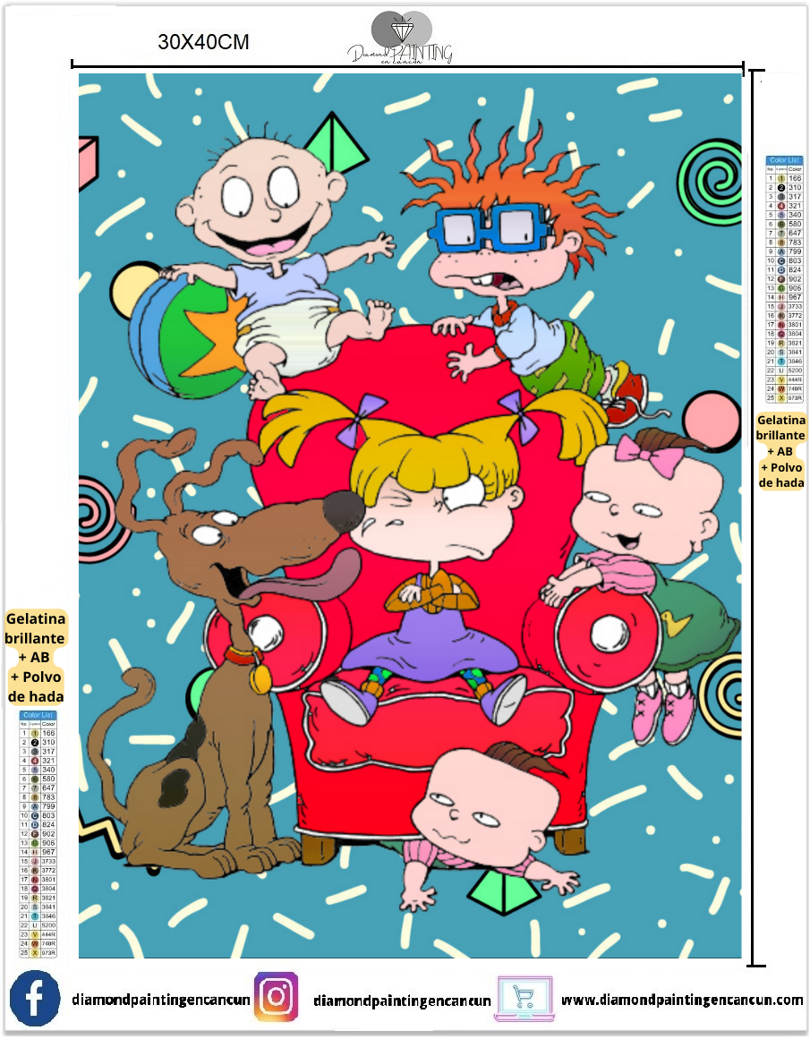 Rugrats 30 x 40 contiene DIAMANTES GELATINA BRILLANTE EN LA OSCURIDAD, AB Y POLVO DE HADA