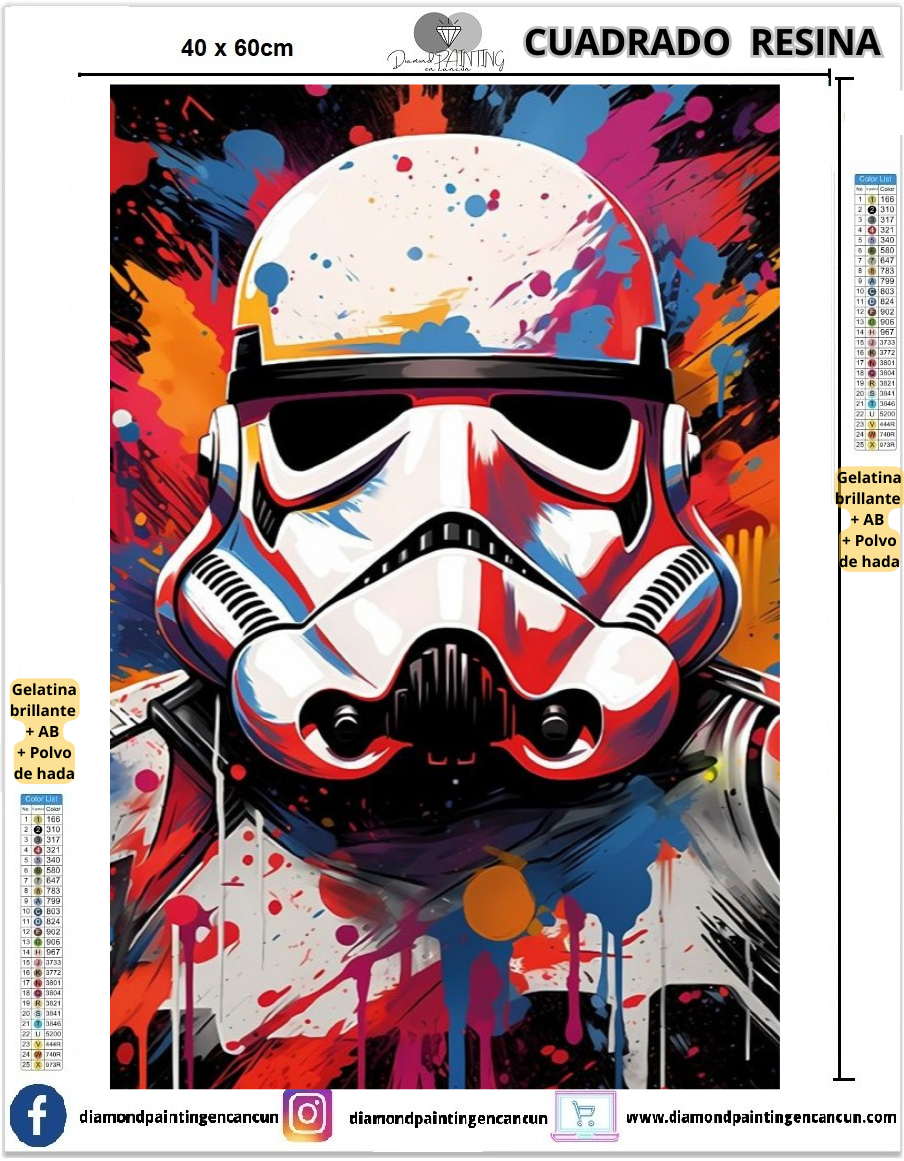 Stormtrooper 40 x 60 Contiene DIAMANTES DE RESINA: GELATINA BRILLANTE EN LA OSCURIDAD, AB Y POLVO DE HADA