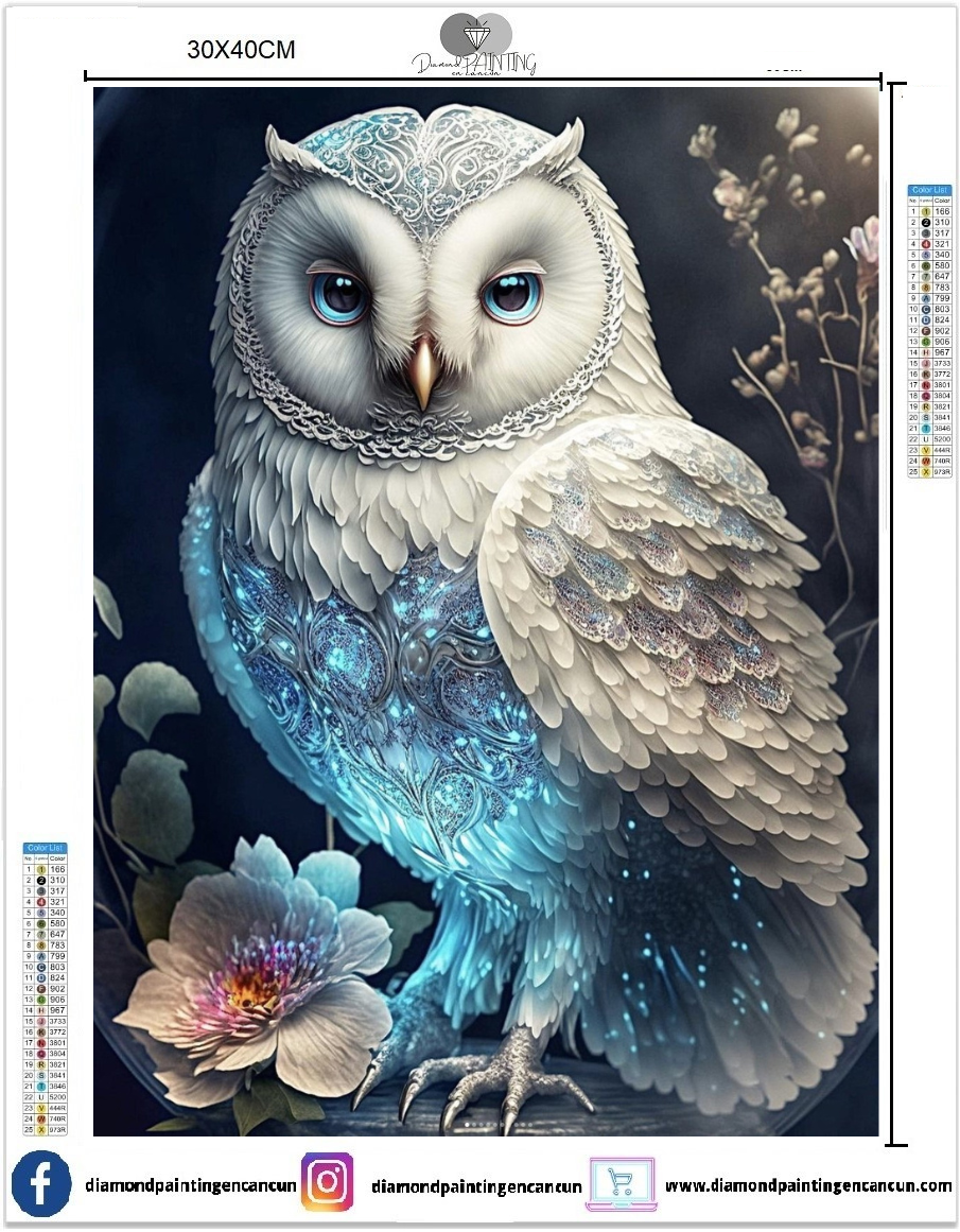 Búho 30 x 40 contiene DIAMANTES GELATINA, AB Y POLVO DE HADA