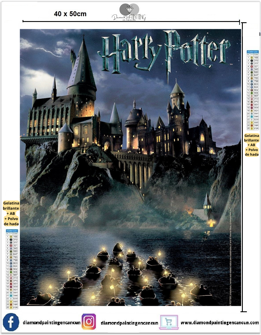 Castillo Harry 40 x 50cm contiene DIAMANTE GELATINA BRILLANTE EN LA OSCURIDAD, AB Y POLVO DE HADA