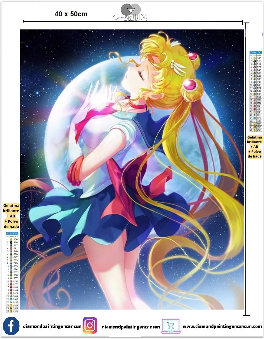 Sailor Moon 40 x 50 contiene DIAMANTES GELATINA BRILLANTE EN LA OSCURIDAD, AB Y POLVO DE HADA