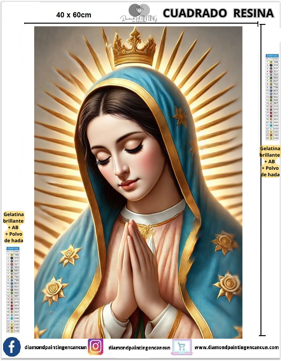 Virgen1 40 x 60 Contiene DIAMANTES DE RESINA: GELATINA BRILLANTE EN LA OSCURIDAD, AB Y POLVO DE HADA