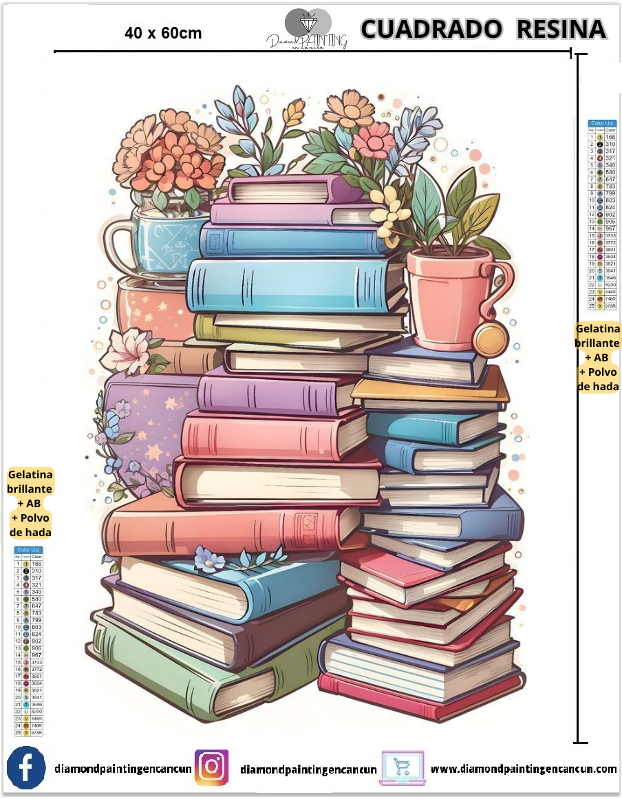 Libros 40 x 60 Contiene DIAMANTES DE RESINA: GELATINA BRILLANTE EN LA OSCURIDAD, AB Y POLVO DE HADA