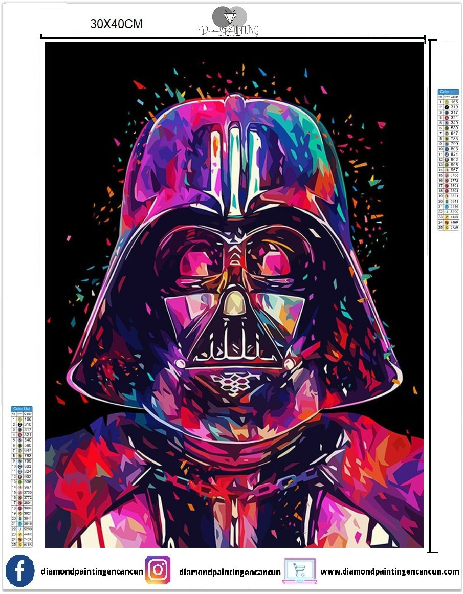 Darth Vader 30 x 40 contiene DIAMANTE GELATINA BRILLANTE EN LA OSCURIDAD, AB Y POLVO DE HADA