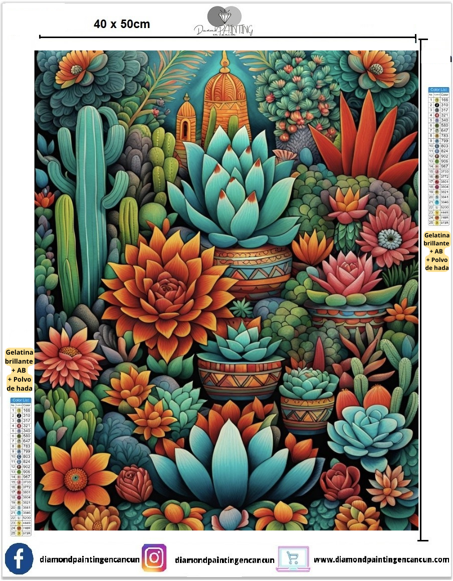 Suculentas 40 x 50 contiene DIAMANTES GELATINA BRILLANTE EN LA OSCURIDAD, AB Y POLVO DE HADA