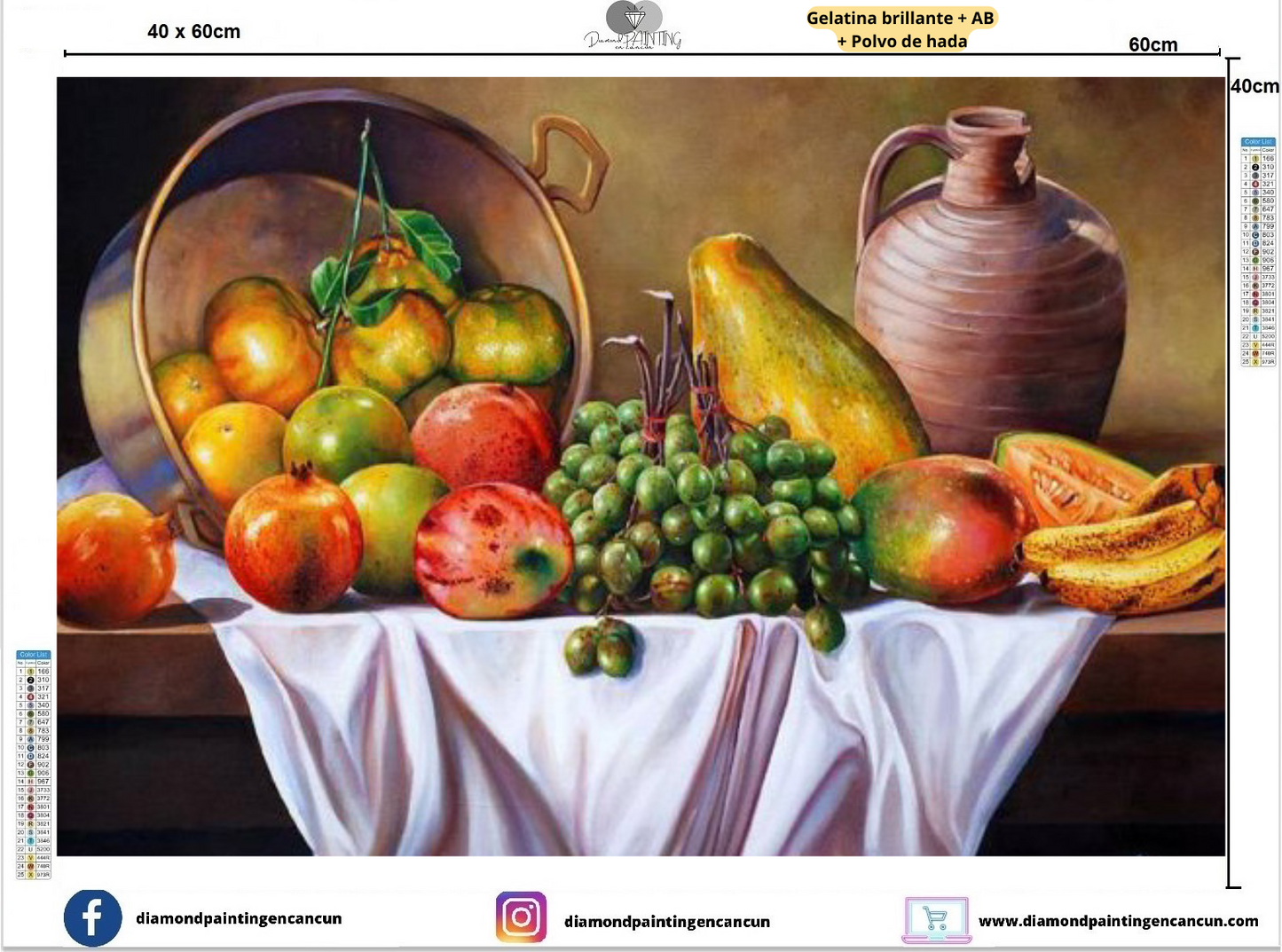 Frutas 40 x 60 Contiene GELATINA BRILLANTE EN LA OSCURIDAD, AB Y POLVO DE HADA