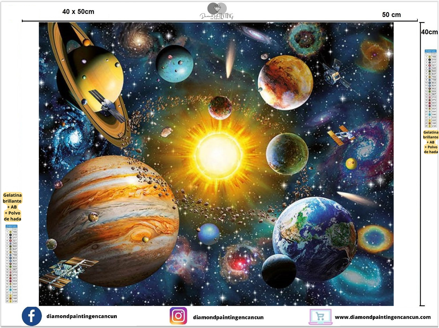 Planetas 40 x 50cm contiene DIAMANTE GELATINA BRILLANTE EN LA OSCURIDAD, AB Y POLVO DE HADA