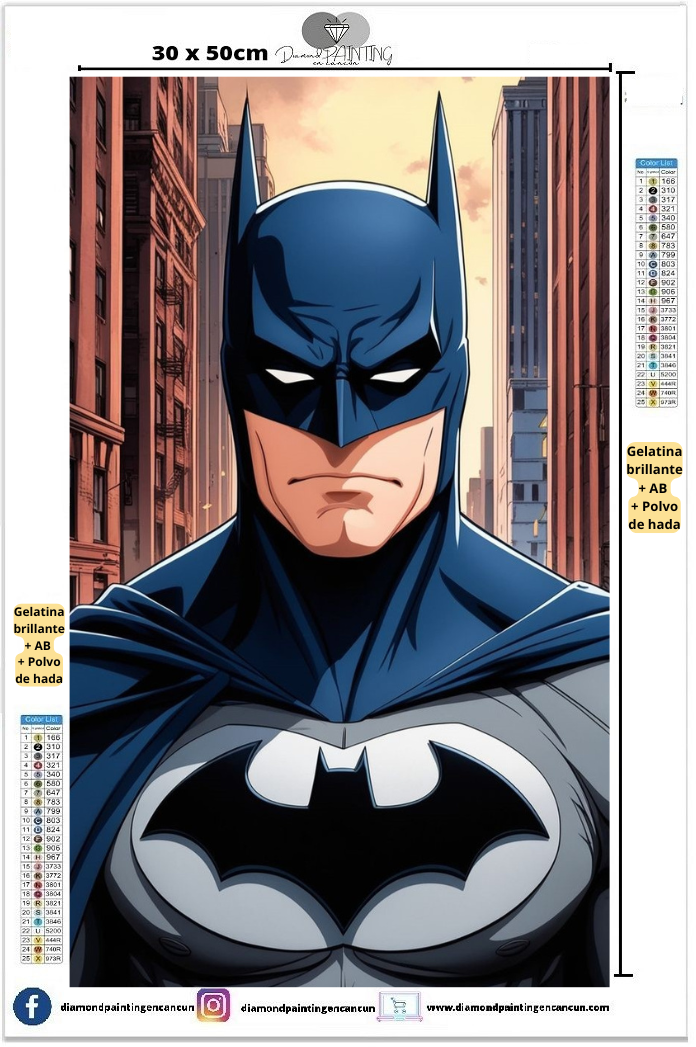 Batman 30 x 50 Contiene DIAMANTES GELATINA BRILLANTE EN LA OSCURIDAD, AB Y POLVO DE HADA