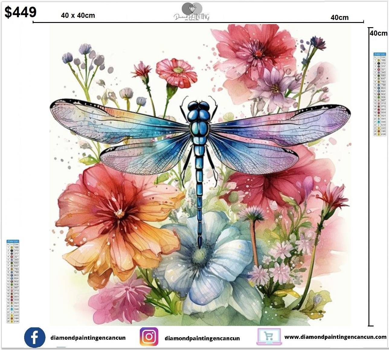 Libélula 40 x 40cm contiene Diamantes AB