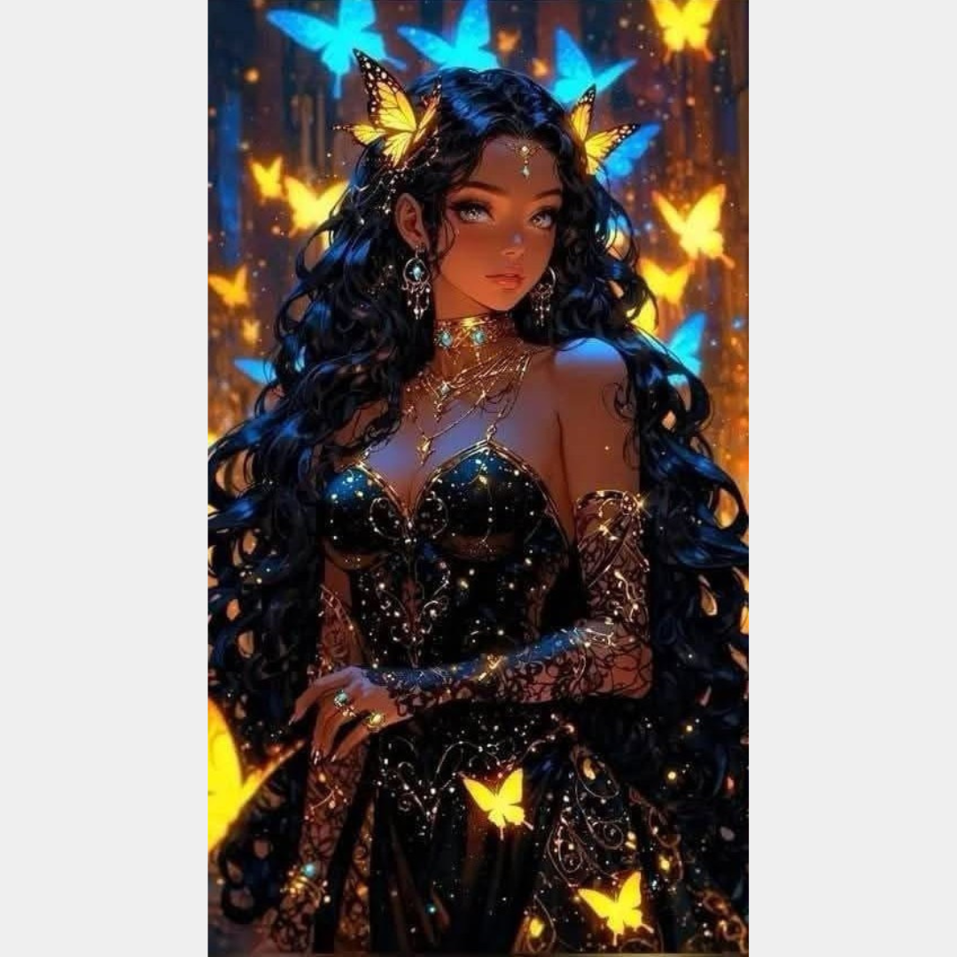 Chica con mariposas brillantes 45 x 80cm