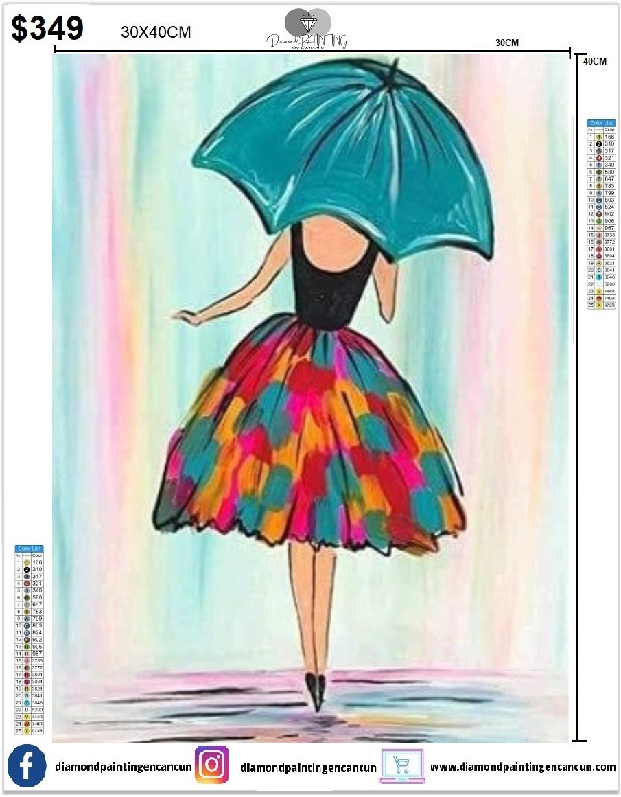 Chica vestido colores 30 x 40cm CONTIENE DIAMANTES AB Y POLVO DE HADA