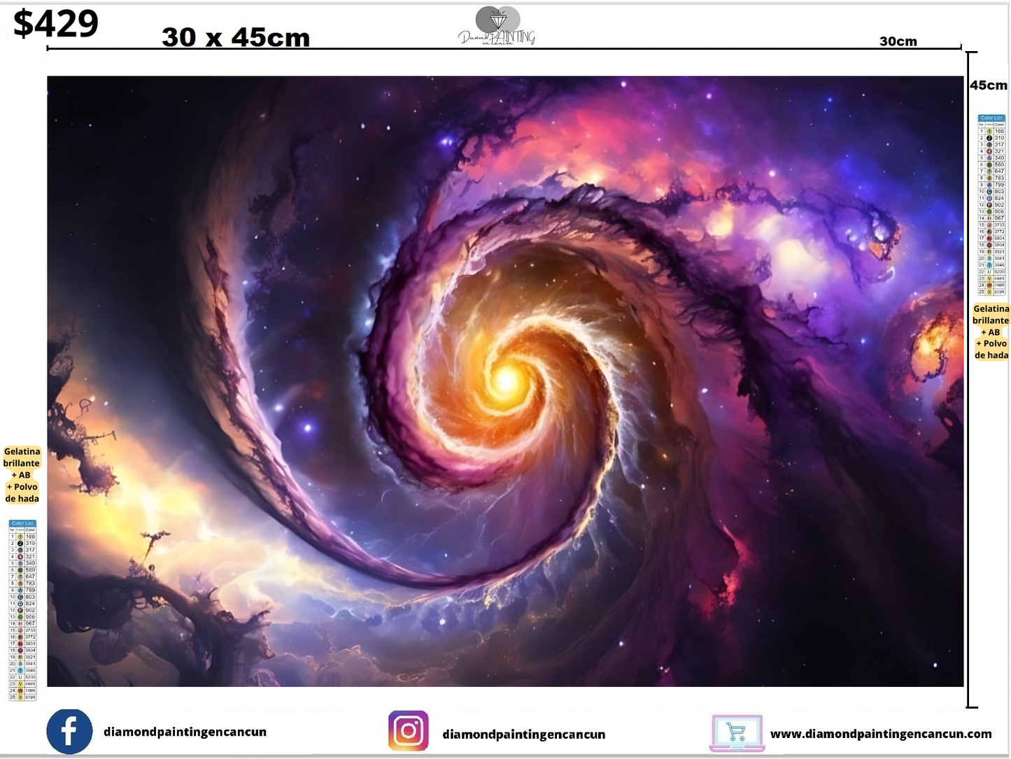 Nebulosa 30 x 45 contiene DIAMANTES AGELATINA BRILLANTE EN LA OSCURIDAD, AB Y POLVO DE HADA