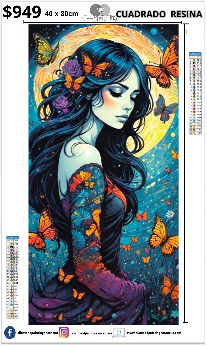 Chica mariposa 40 x 80 Contiene DIAMANTES DE RESINA: AB Y POLVO DE HADA